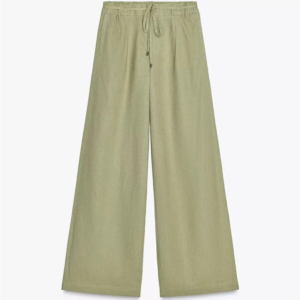 ZARA WIDE LEG LINEN PANTS WITH BELT